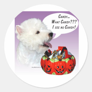 Adesivo Redondo West Highland White Terrier Halloween Candy