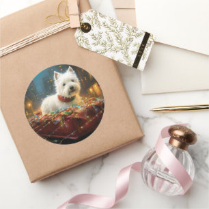 Adesivo Redondo West Highland White Terrier Natal Festivo