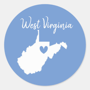 Adesivo Redondo West Virginia mapa do estado de amor coração