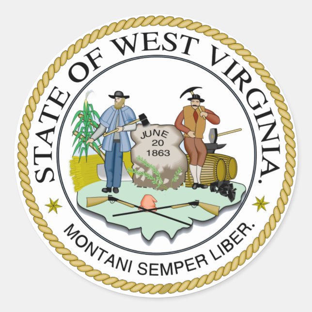 Adesivo Redondo West Virginia State Seal (Frente)