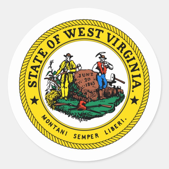 Adesivo Redondo West Virginian Seal, Selo do West Virginia Sticker (Frente)