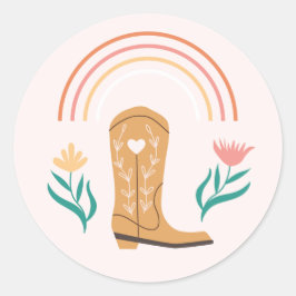 Adesivo Redondo Western Boho Boot e Wildflower Sticker