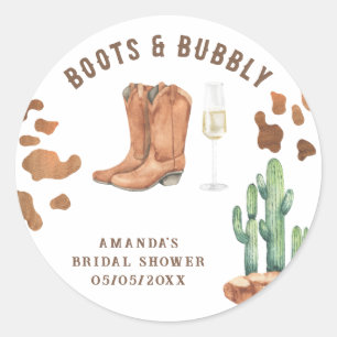 Adesivo Redondo Western Boots e Bridal shower Bubbly 