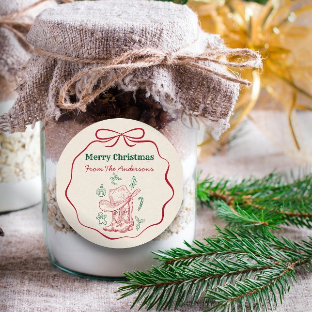 Adesivo Redondo Western Cowboy Boots Retro Hand Drawn Ribbon Bow  (Criador carregado)