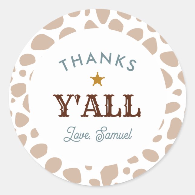 Adesivo Redondo Western Cowboy Rodeo Aniversário Azul Obrigado (Frente)