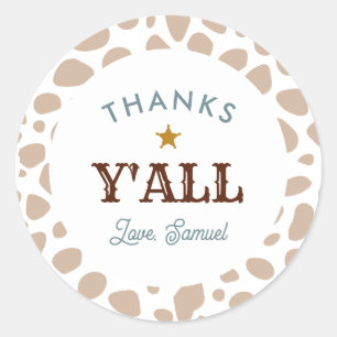 Adesivo Redondo Western Cowboy Rodeo Aniversário Azul Obrigado