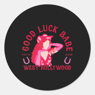 Adesivo Redondo Western Cowgirl Boa Sorte Babe Dancing Disco Coque