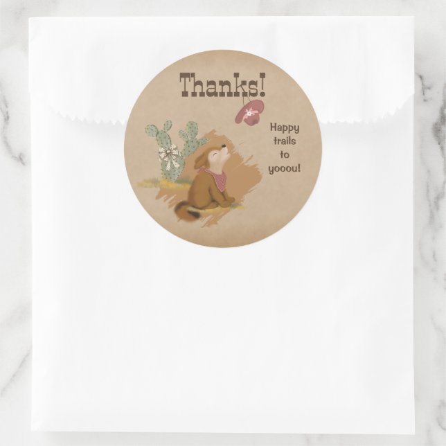 Adesivo Redondo Western Cowgirl Coyote Happy Trails Obrigado (Bolsa)