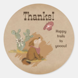 Adesivo Redondo Western Cowgirl Coyote Happy Trails Obrigado