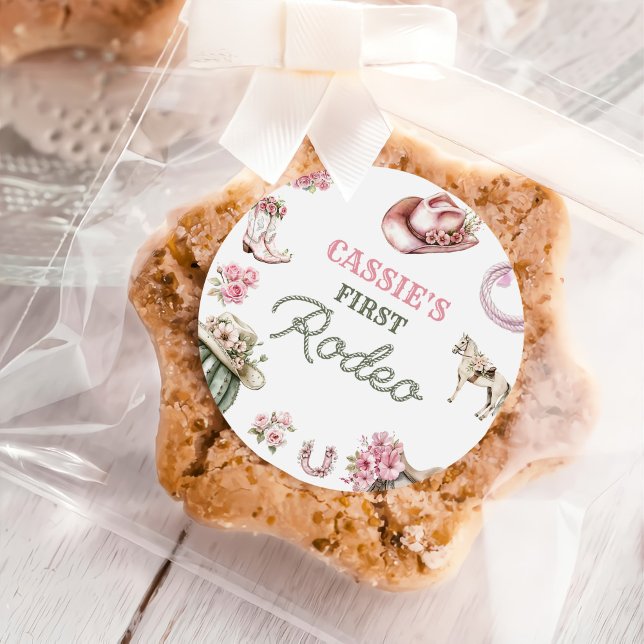 Adesivo Redondo Western Cowgirl First Rodeo Birthday Party (Criador carregado)