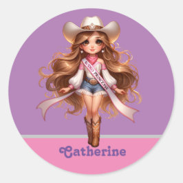 Adesivo Redondo Western Cowgirl Rodeo Princess 1 Personalizada