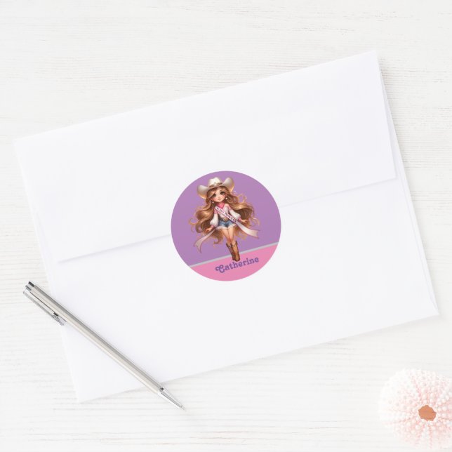 Adesivo Redondo Western Cowgirl Rodeo Princess 1 Personalizada (Envelope)