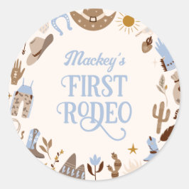 Adesivo Redondo Western First Rodeo Wild West Cowboy Blue Birthday