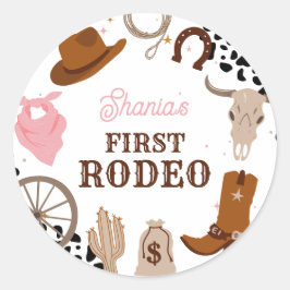 Adesivo Redondo Western First Rodeo Wild West Girl Primeiro Aniver