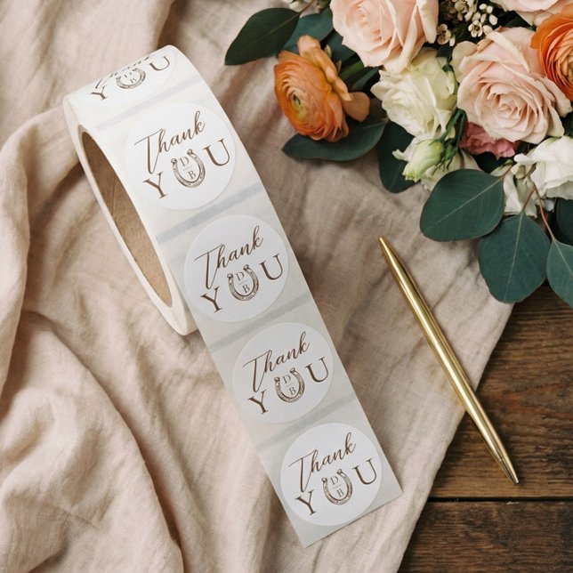Adesivo Redondo Western Horseshoe Monogram Wedding Thank You  (Western Horseshoe Monogram Wedding Thank You Classic Round Sticker)