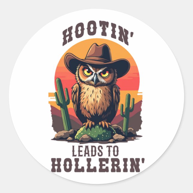 Adesivo Redondo Western Owl Hootin Leva Hollerin (Frente)