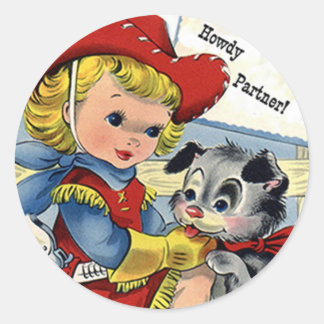 Adesivo Redondo Western Retro Lil Cowgirl Puppy Dog Fedkers