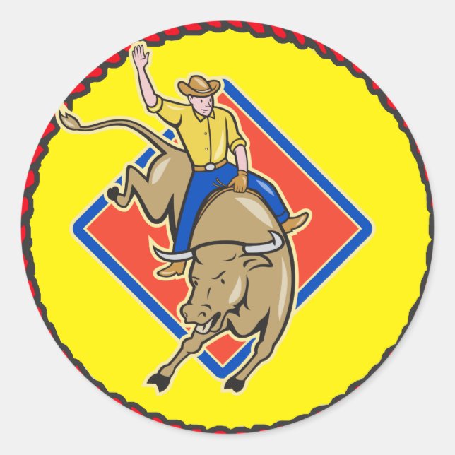 Adesivo Redondo Western Rodeo Cowboy Bull Rider (Frente)