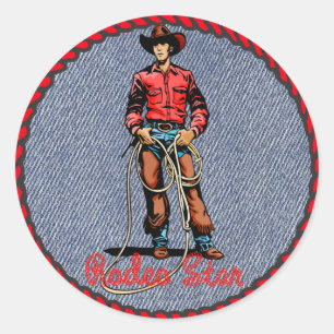 Adesivo Redondo Western Sticker Cowboy Rodeo Star no Impressão Den