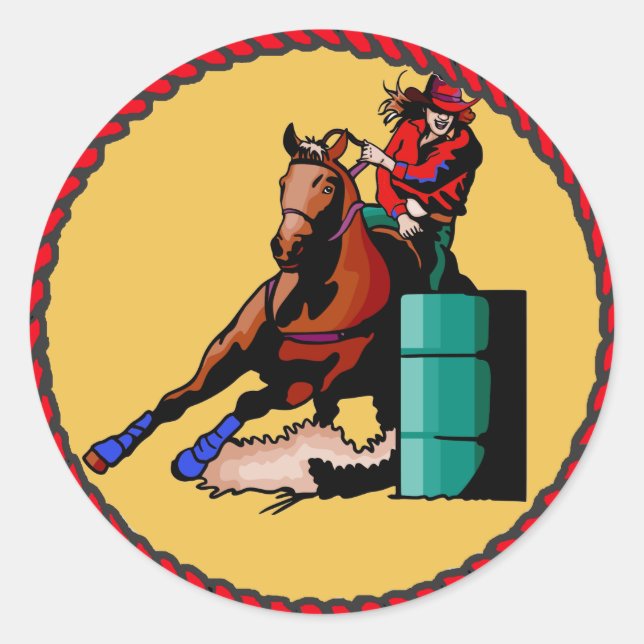 Adesivo Redondo Western Sticker Cowgirl Barrel Racing (Frente)