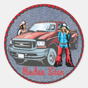 Adesivo Redondo Western Sticker Cowgirl Rodeo Star no Impressão D