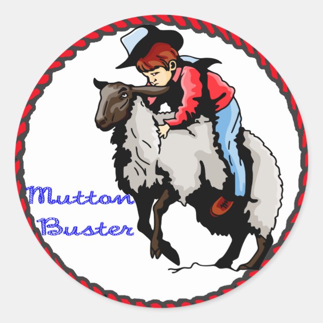 Adesivo Redondo Western Sticker Mutton Buster (Frente)