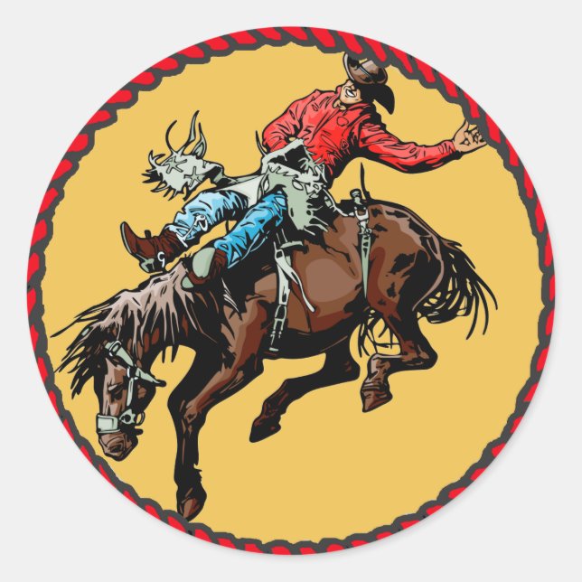 Adesivo Redondo Western Sticker Rodeo Bronc Rider (Frente)