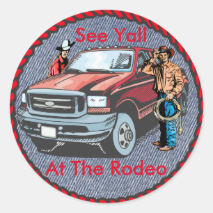 Adesivo Redondo Western Sticker Rodeo Cowboys No Impressão Denim