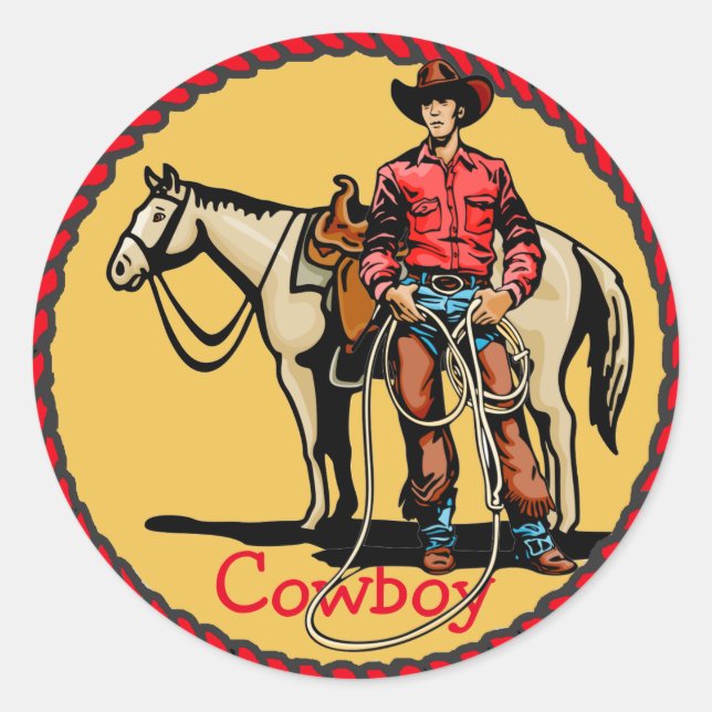 Adesivo Redondo Western Stickers Rodeo Cowboy Com Cavalo (Frente)