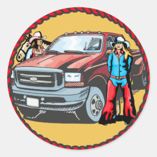 Adesivo Redondo Western Stickers Rodeo Cowboys com Caminhão