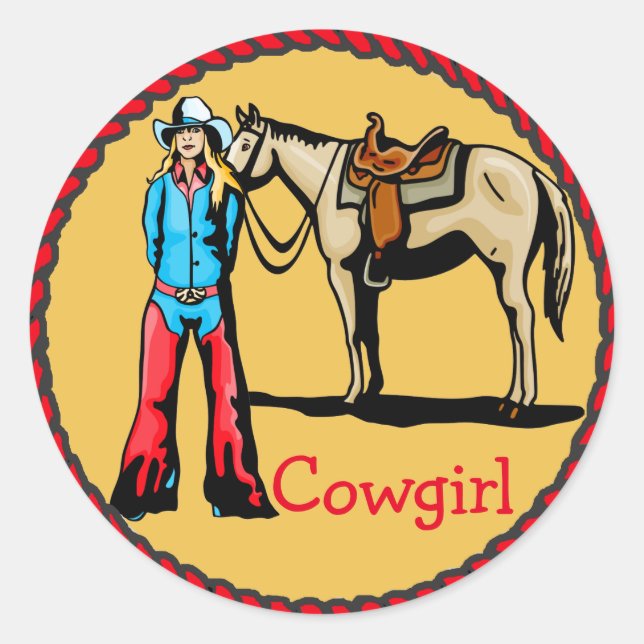 Adesivo Redondo Western Stickers Rodeo Cowgirl com Cavalo (Frente)