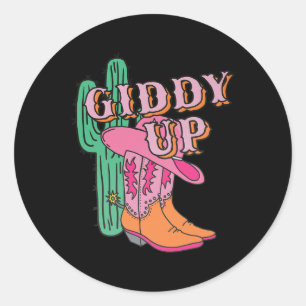 Adesivo Redondo Western Texas Giddy Up Cowboy Boots Cactus