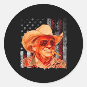 Adesivo Redondo Western Trump Cowboy American Vintage Trump Usa Fl