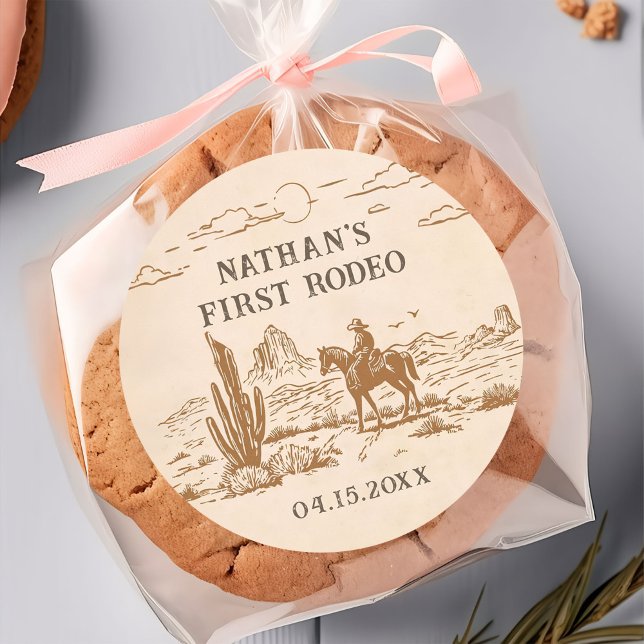 Adesivo Redondo Western Vintage Rodeo Birthday Sticker (Criador carregado)