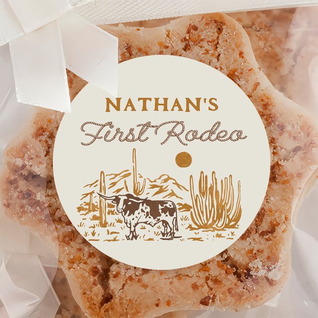 Adesivo Redondo Western Wild West First Rodeo primeiro aniversario (Criador carregado)