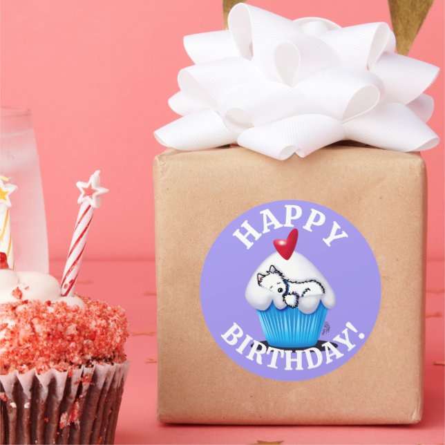 Adesivo Redondo Westie BIRTHDAY KiniArt Stickers (Festa)