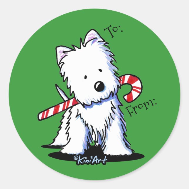 Adesivo Redondo Westie Candy Cane Gift Stickers (Frente)
