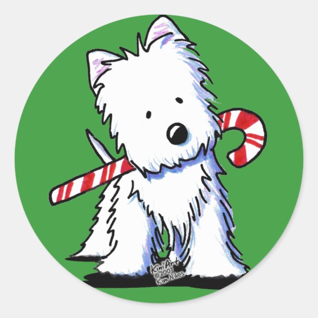 Adesivo Redondo Westie Candycane Cutie KiniArt Stickers (Frente)
