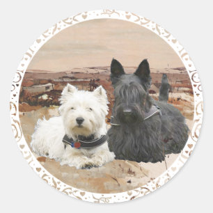 Adesivo Redondo Westie e Scottie Juntos Outono