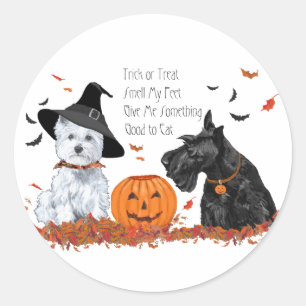 Adesivo Redondo Westie e Scottie no Halloween