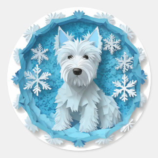 Adesivo Redondo Westie em um Círculo Floco de Neve