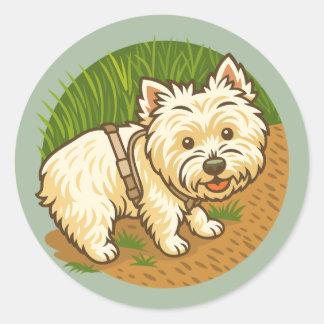 Adesivo Redondo Westie Feliz na Trilha da Natureza