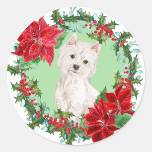 Adesivo Redondo Westie Poinsettia Holly Holiday