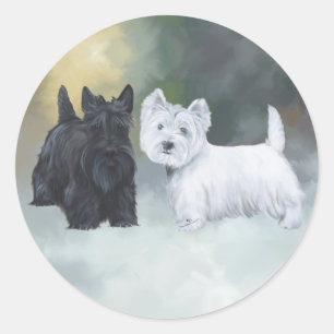 Adesivo Redondo Westie Scottie Inverno