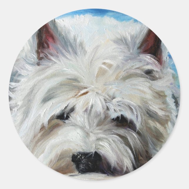 Adesivo Redondo Westie West Highland Terrier Dog Beach Bum Sticker (Frente)