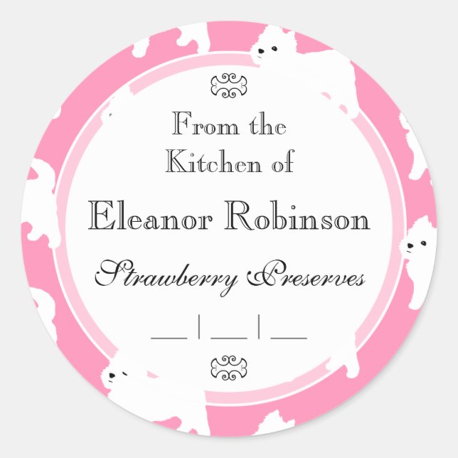 Adesivo Redondo Westies West Highland Terrier Patterno Rosa (Frente)