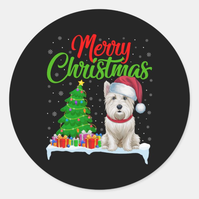 Adesivo Redondo Westin Dog Christmas Tree Luzes Engraçadas Xmas We (Frente)