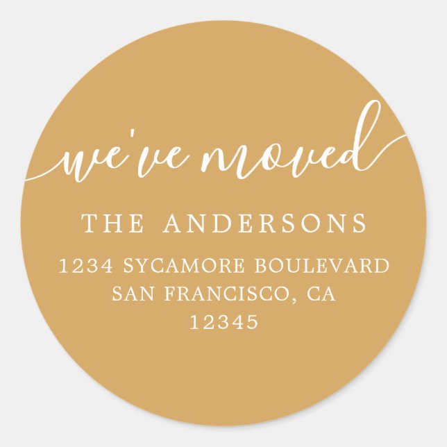 Adesivo Redondo We've Moved Honey Gold New Address label (Frente)
