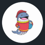 Adesivo Redondo Whale as Firefighter with Hose<br><div class="desc">This design is the perfect gift for a birthday,  Christmas and other celebrations. It is suitable for women,  men and kids.</div>