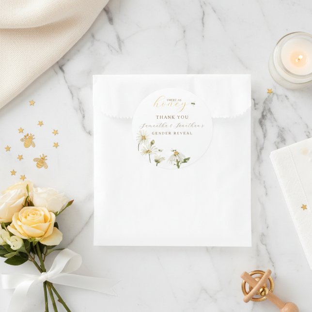 Adesivo Redondo What Will Baby Be Gender Reveal (Sweet as honey Gender Reveal Sticker)